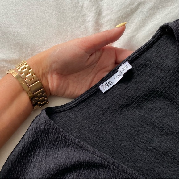 Zara Deep V Black Crop Blouse - Picture 3 of 3